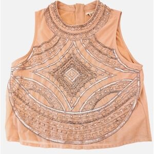 Y2K Eoote Urban Outfitters Sleeveless Top Women's M Beaded Sequin Metallic Beige